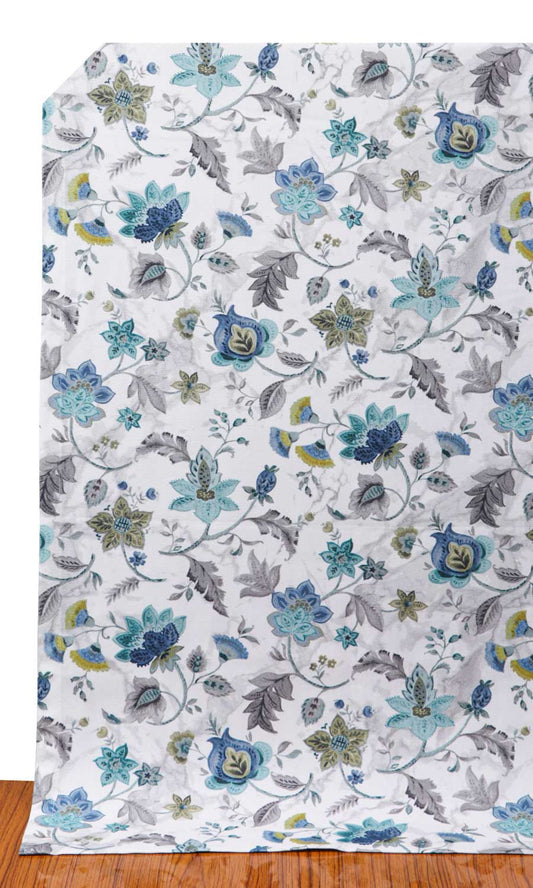Floral Cotton Home Décor Fabric By the Yard (Grey/ Blue)