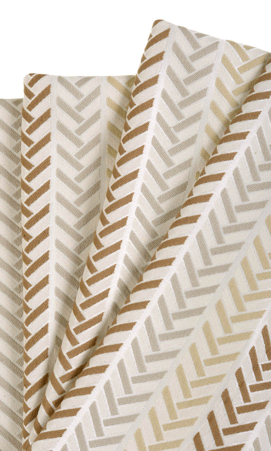 Herringbone Home Decor Fabric By the Yard (Beige/ Brown/ White)