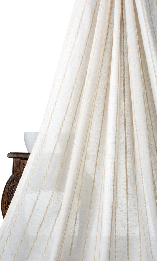 Striped Sheer Linen Blend Window Curtains (White/ Beige)