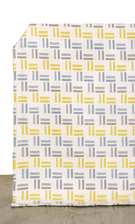 Geometric Home Decor Fabric Sample (Yellow/ Steel Blue/ Grey)
