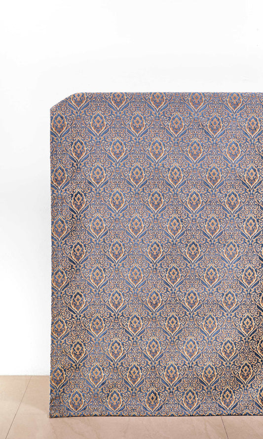 Damask Velvet Home Decor Fabric Sample (Beige/ Blue)