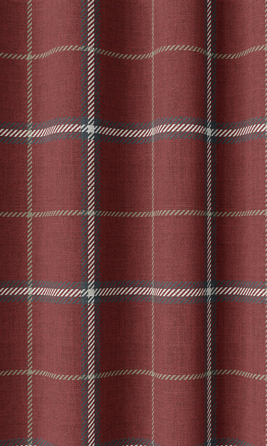Modern Check Patterned Drapery (Deep Red)
