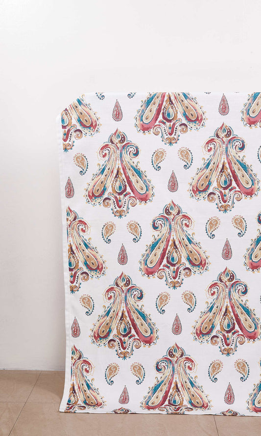 Paisley Print Window Curtains (Burgundy/ Beige/ Teal)