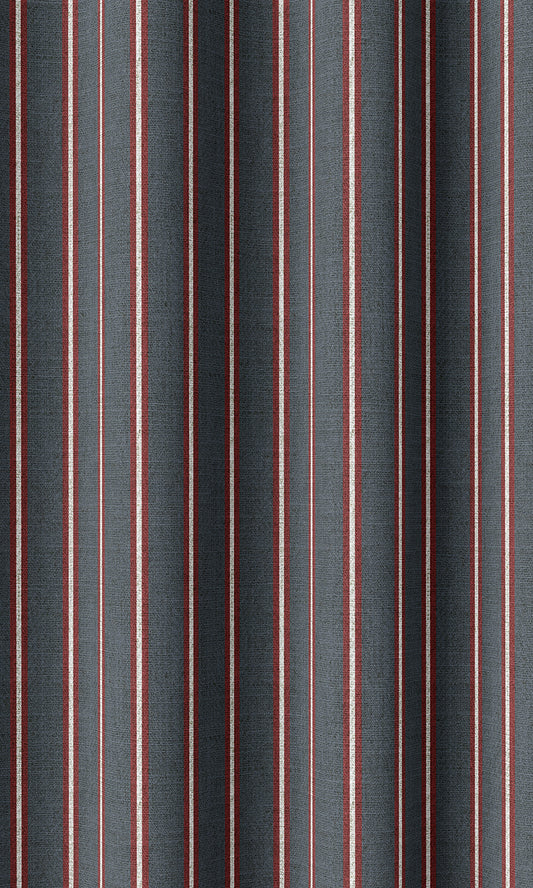 Striped Print Curtains (Slate Grey/ Red)