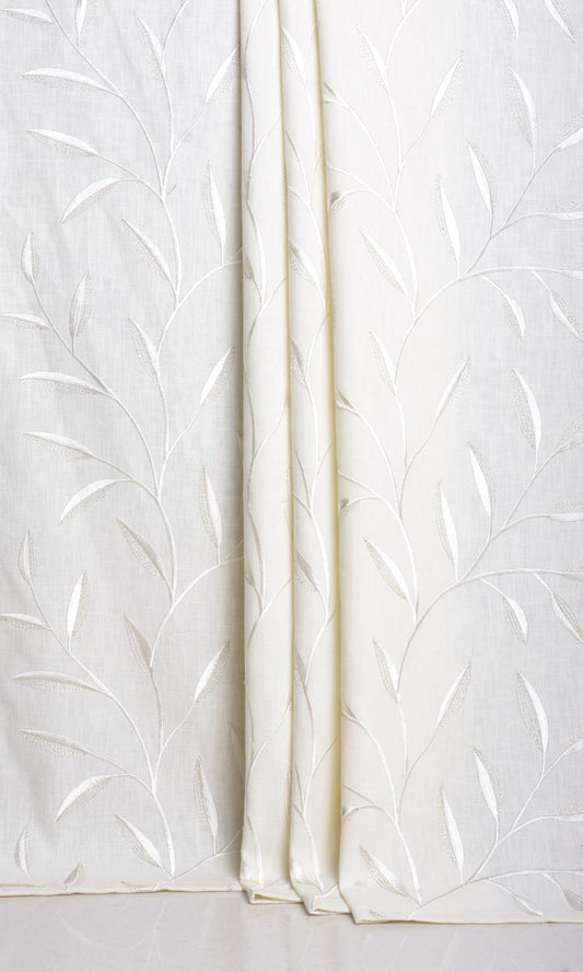 Floral Embroidery Home Decor Fabric Sample (White/ Cream)