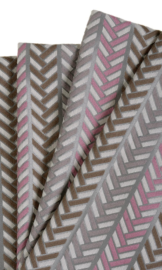 Herringbone Curtain Panels (Pink/ Grey/ Brown)