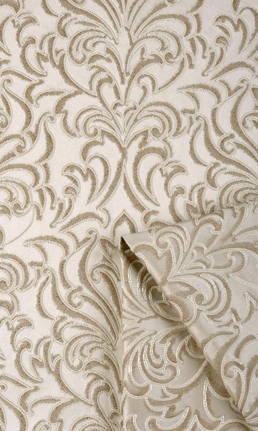 Damask Window Curtains (Beige/ Brown)