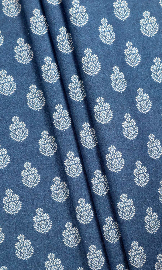 Floral Cotton Home Decor Fabric Sample (Blue)