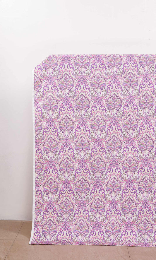 Fleur De Lis Print Window Curtains (Pink/ Purple)