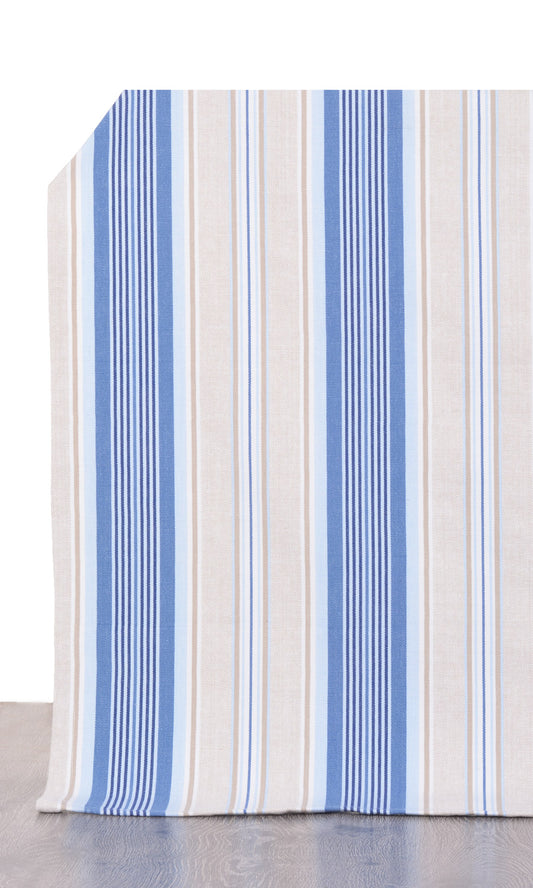 Barcode Striped Pattern  Curtain Panels (Blue/ Beige)