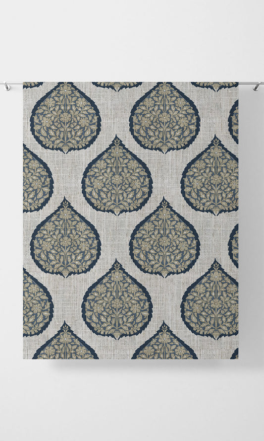 Paisley Home Decor Fabric Sample (Navy Blue/ Beige)