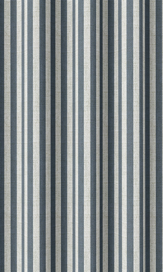 Modern Striped Print Drapery (Petrol Blue/ White)