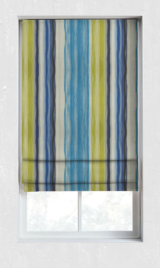 Dimout Striped Fabric Blinds (Blue/ Pear Green)