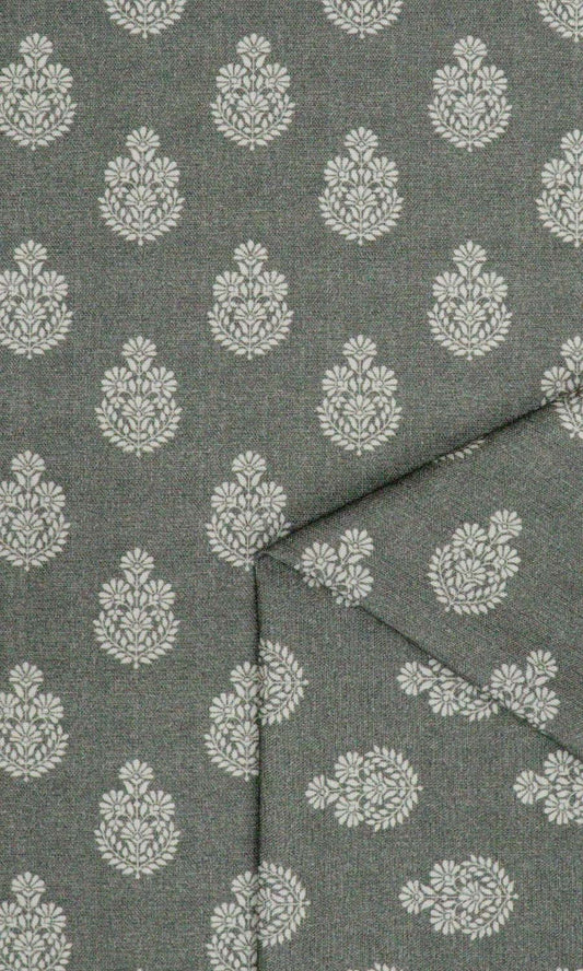 Floral Cotton Curtain Panels (Grey/ Black)