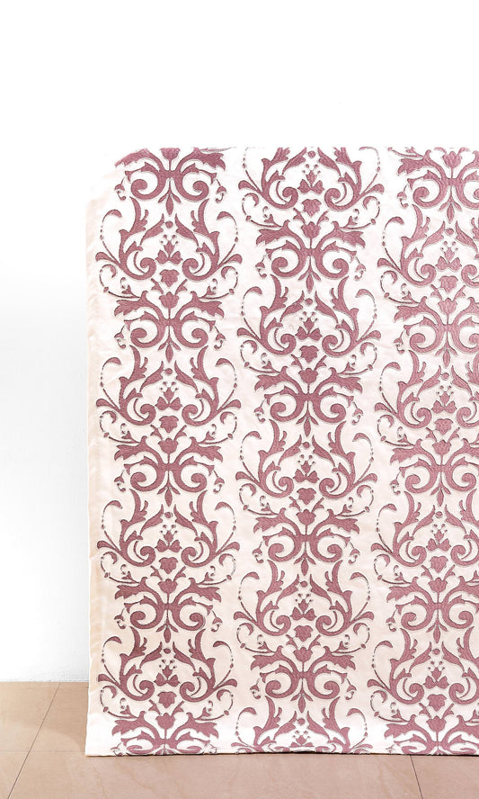 Damask Curtain Panels (Mauve Pink/ White)