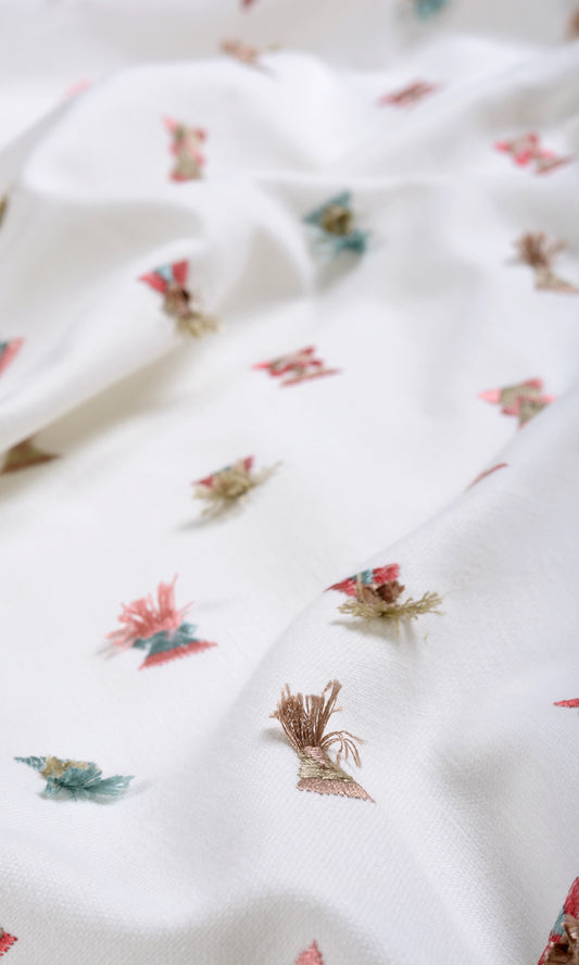 Embroidered Home Décor Fabric By the Yard (Red/ Pink/ Blue/ White)