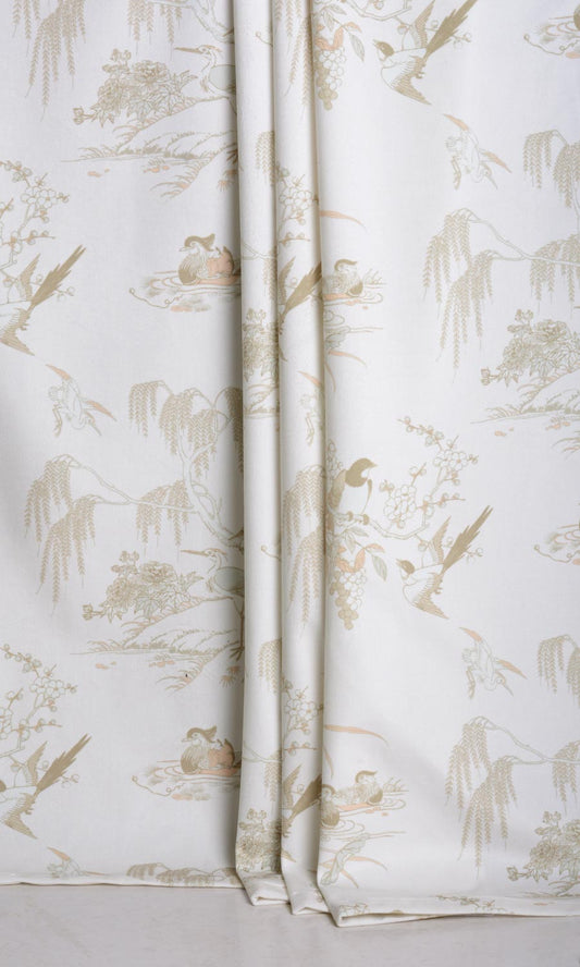 Chinoiserie Toile Velvet Window Shades (White/ Ivory)