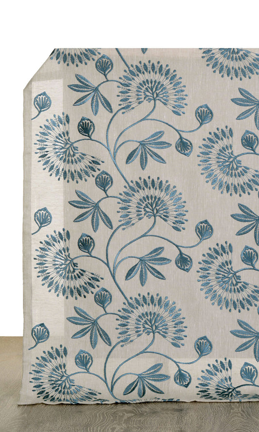 Semi-Sheer Home Decor Fabric By the Yard (Beige/ Teal)
