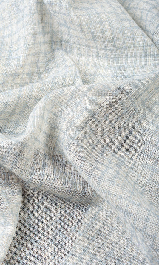 Checked Sheer Home Décor Fabric By the Yard (White/ Turquoise Blue)