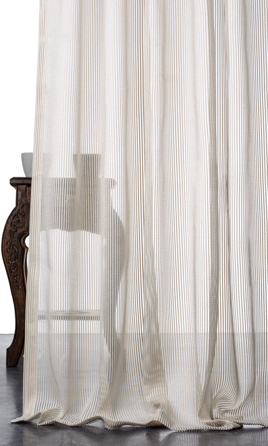Striped Sheer Curtain Panels (Pale Beige/ Ivory)