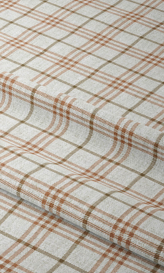 Checkered Home Décor Fabric Sample (Linen White & Muted Orange)