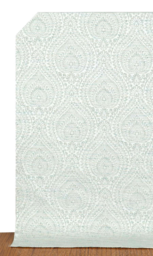 Textured Floral Window Curtains (Pale Grey/ Mint)