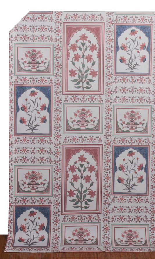 Floral Cotton Home Decor Fabric Sample (Blush Red/ Blue)