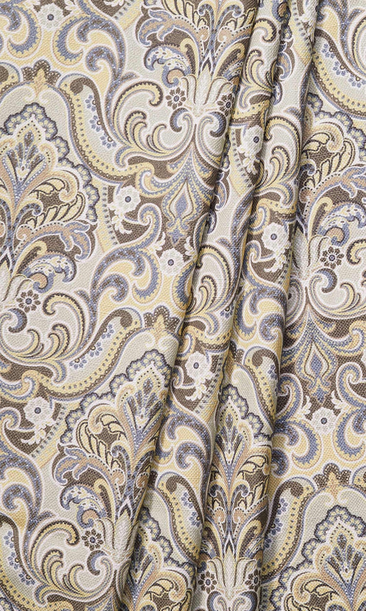 Fleur De Lis Print Roman Blinds (Yellow/ Grey)