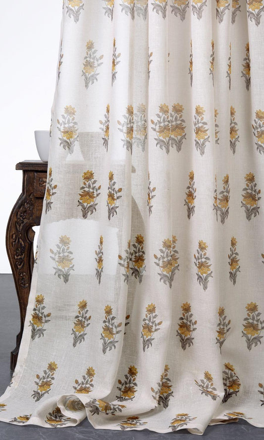 Sheer Floral Home Decor Fabric Sample (Cream/ Yellow)