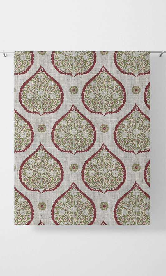 Paisley Window Curtains (Red/ Green)