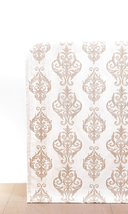 Damask Poly-Cotton Window Curtains (Golden/ Ivory)