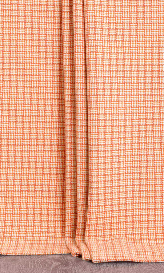 Basketweave Cotton Curtain Panels (Orange/ Candy Red)
