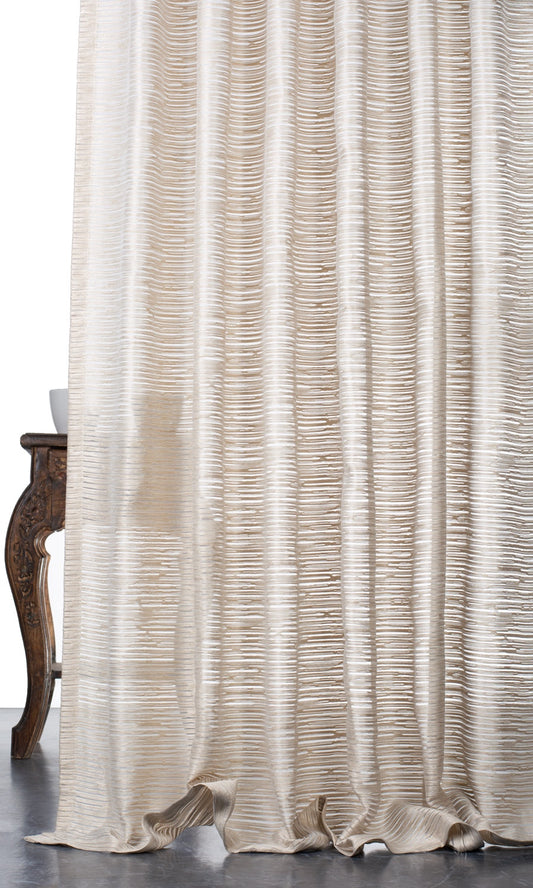 Striped Sheer Roman Shades (Pale Beige/ Ivory)