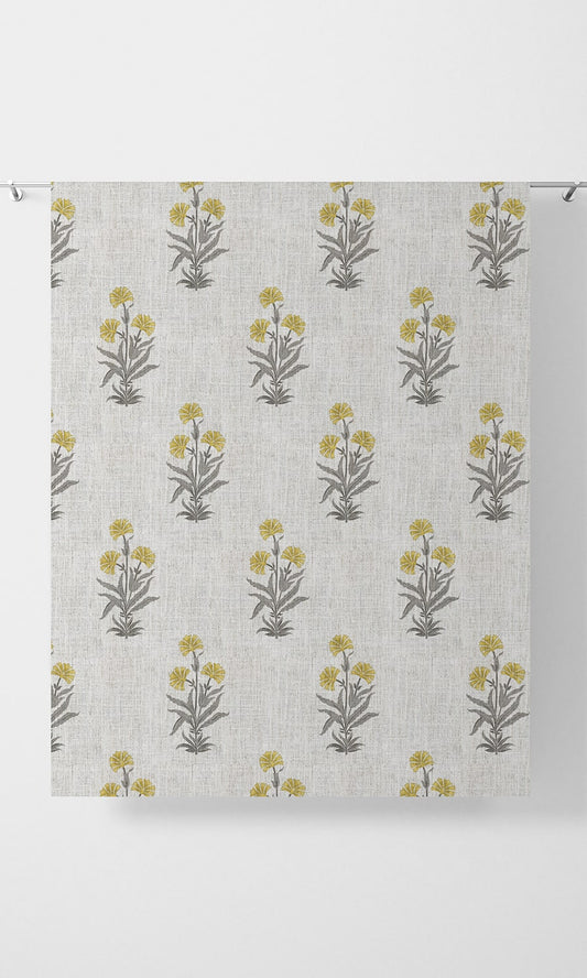 Modern Floral Home Decor Fabric Sample (White/ Yellow/ Grey)