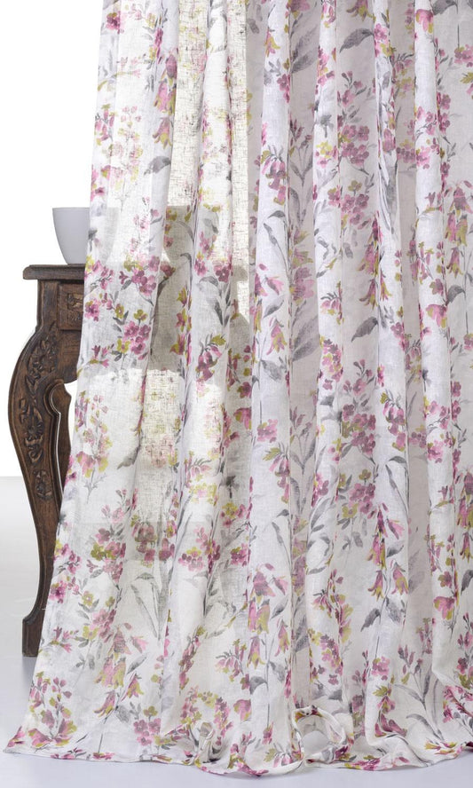 Sheer Floral Print Home Décor Fabric By the Yard (Pink/ Grey)