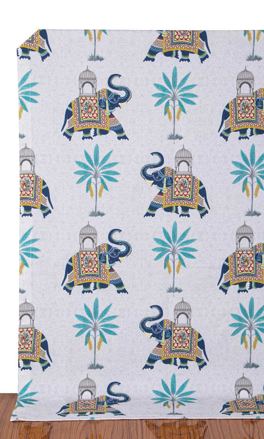 Printed Cotton Home Decor Fabric By the Yard (Grey/ Blue)