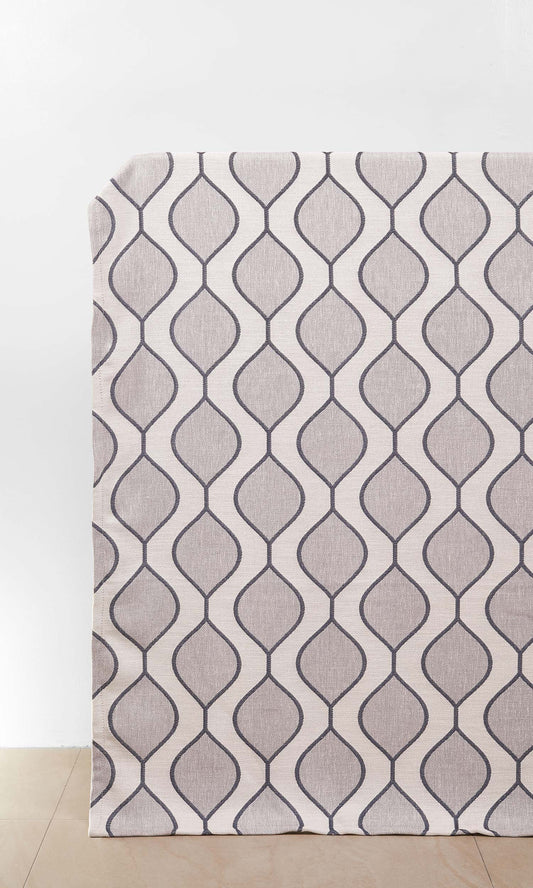 Ogee Patterned Window Curtains (Navy Blue/ Gray)