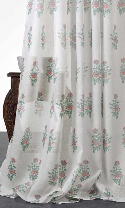 Sheer Floral Home Decor Fabric Sample (White/ Red/ Green)