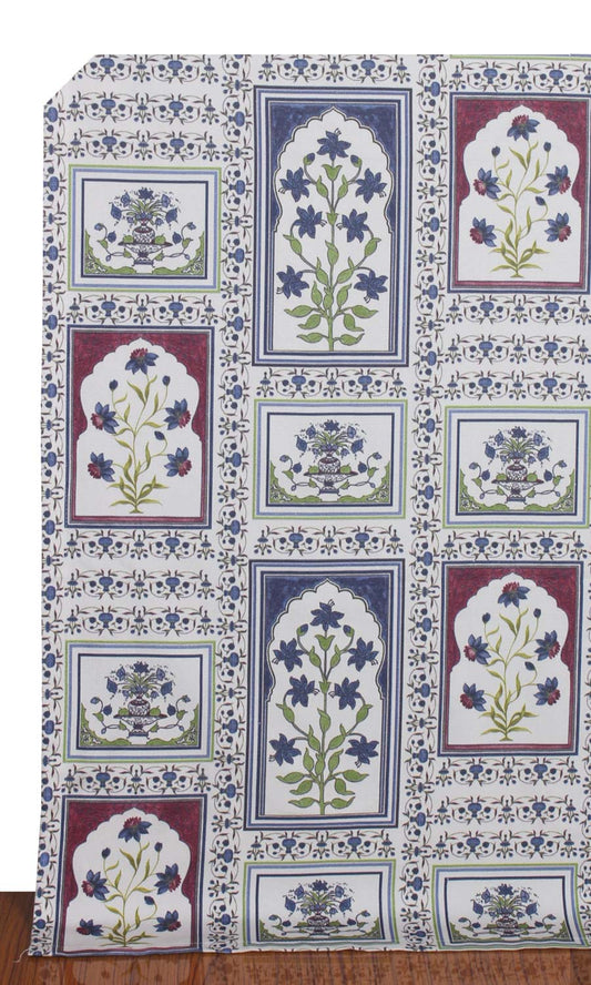 Floral Cotton Home Decor Fabric Sample (White/ Blue/ Pink)