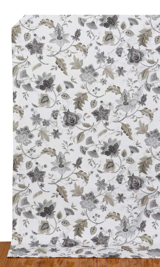 Floral Cotton Home Decor Fabric Sample (White/ Grey/ Beige)