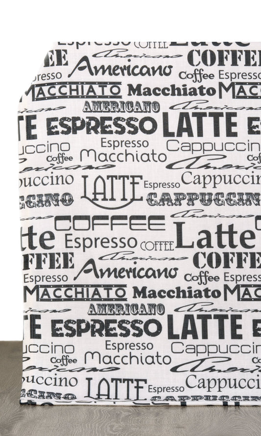 Coffee Theme Printed Home Decor Fabric Sample (White/ Black)