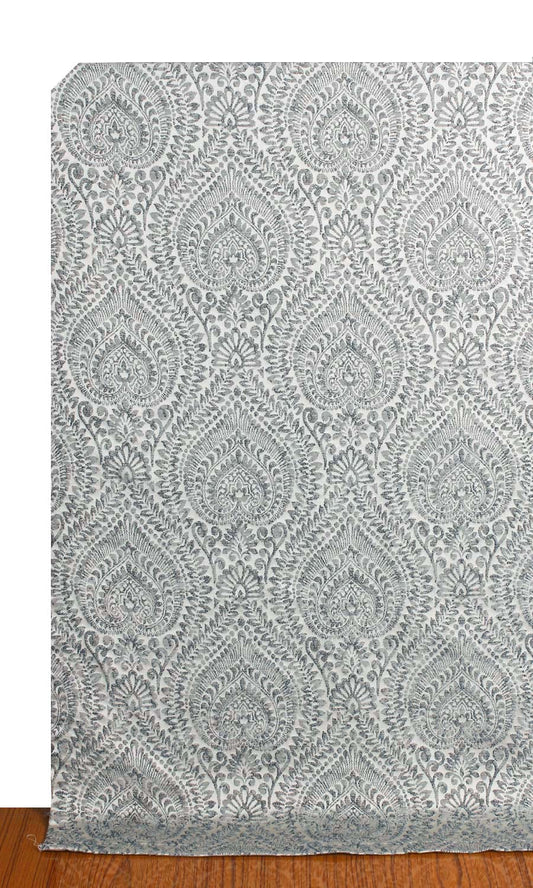 Textured Floral Drapery (Grey/ Deep Blue)