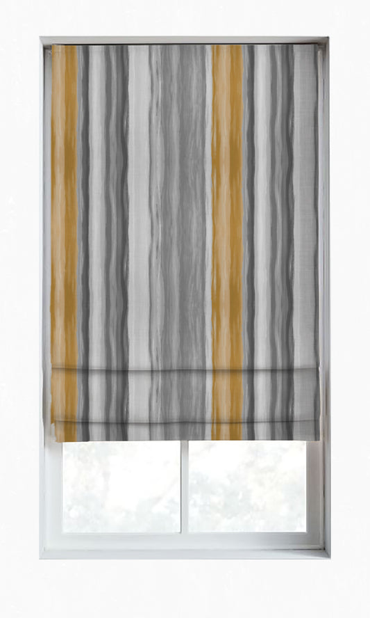 Dimout Striped Curtain Panels (Grey/ Mustard Yellow)