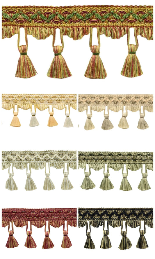 Roman shades with tassels and trims