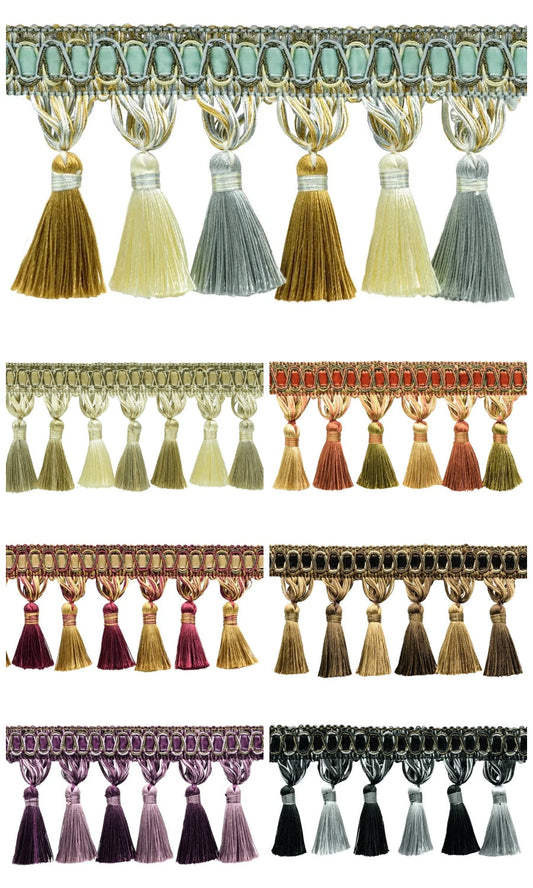 Roman shades with tassels and trims