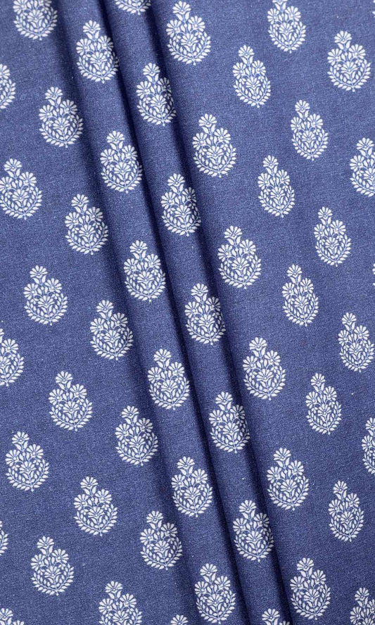 Floral Cotton Home Decor Fabric Sample (Blue)
