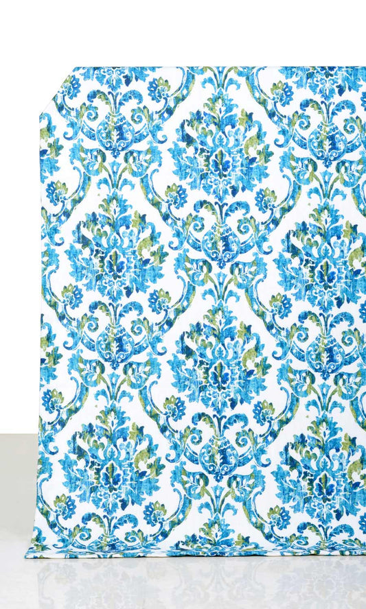 Damask Print Window Curtains (Blue/ Green)