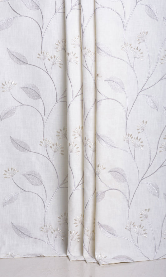 Floral Embroidery Home Decor Fabric Sample (White/ Cream)