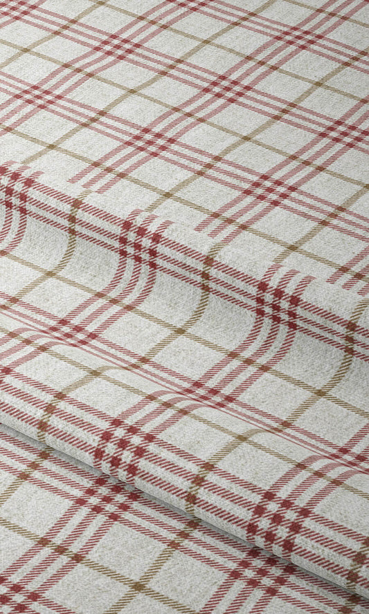 Modern Check Drapes (Linen White/ Red)