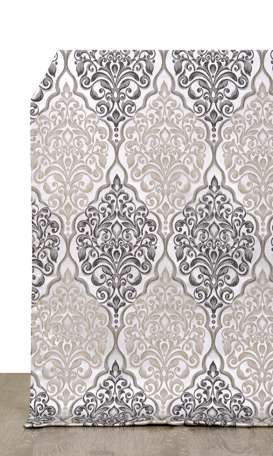 Damask Home Decor Fabric Sample (Beige/ Black)